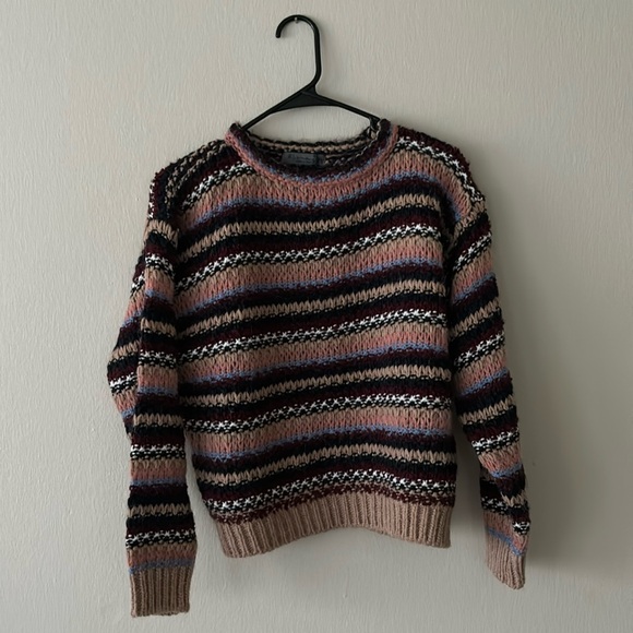 elsamanda Sweaters - Elsamanda Italy Alpaca Blend Multicolor Stripe Chunky Knit Sweater